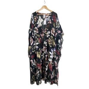 NWT Walter Baker Women's Tropical Print Sheer Tulum Caftan Long Kimono One Size